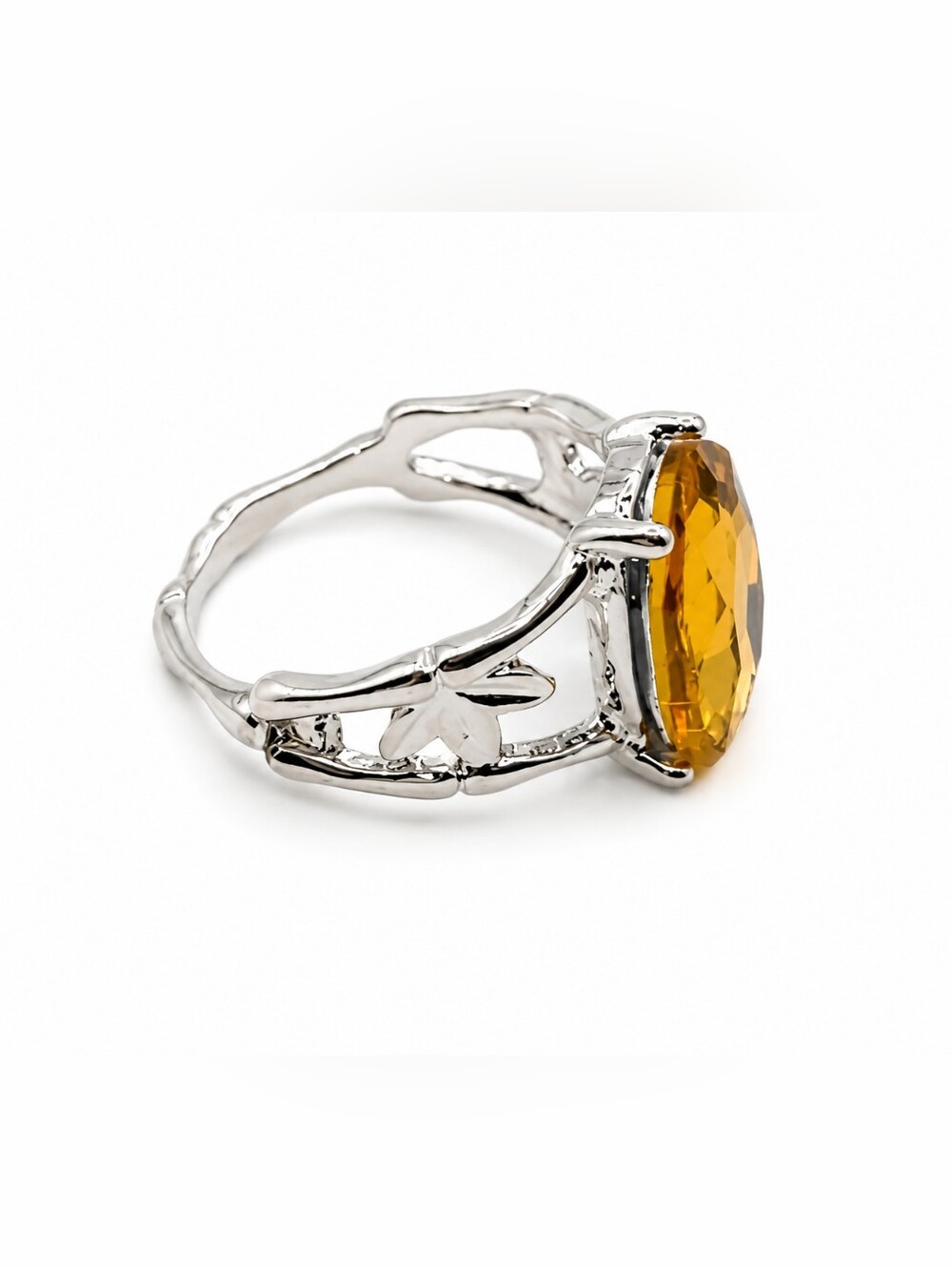 ✨ Boho Yellow Citrine-Style Leaf Statement Ring ✨ - Picture 3 of 3